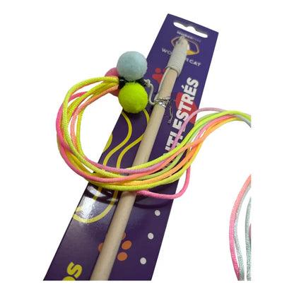 Juguete Varilla Para Gatos Con Cuerdas Y Pompón 40 Cm Variado