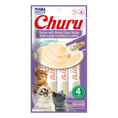 Snack Para Gatos Churu Sabor Pollo Y Camarón 4 Tubos