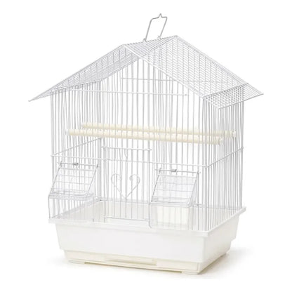 Jaula Para Aves Tipo Casa Con Comederos Y Posaderas Blanco