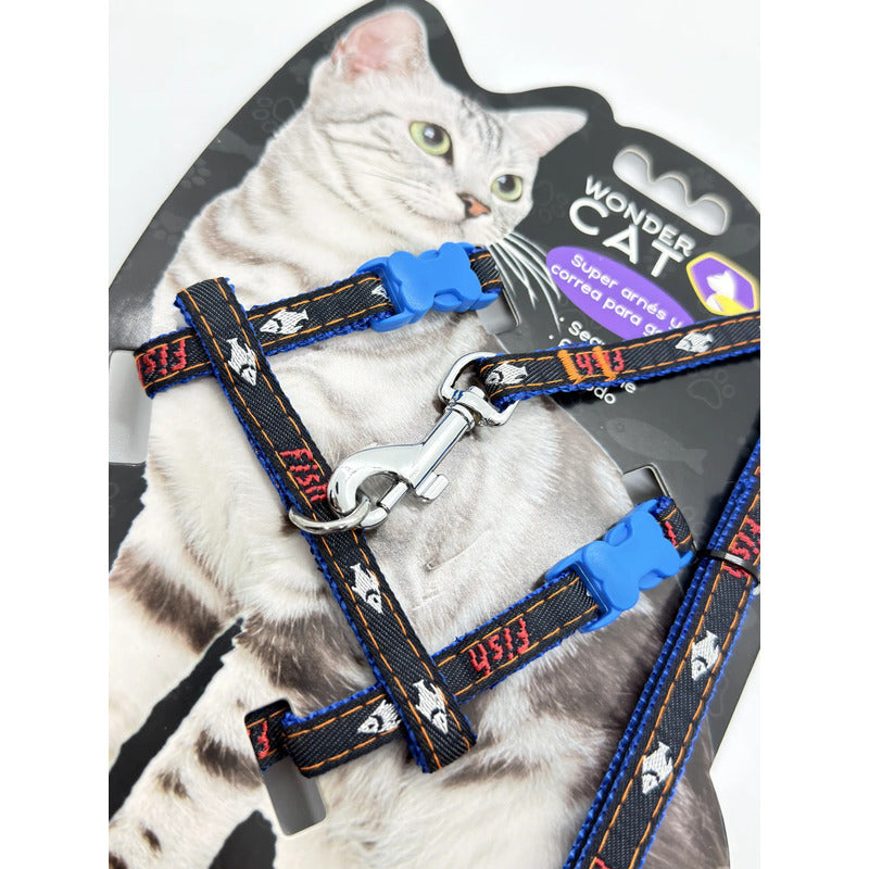 Arnés Con Correa Para Gatos Con Diseños Azul Jean