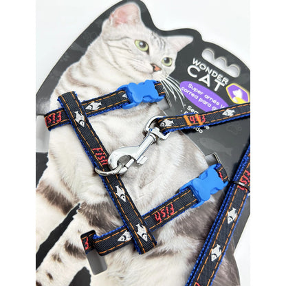 Arnés Con Correa Para Gatos Con Diseños Azul Jean