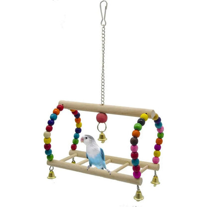 Columpio De Madera Para Aves Con Campana Madera
