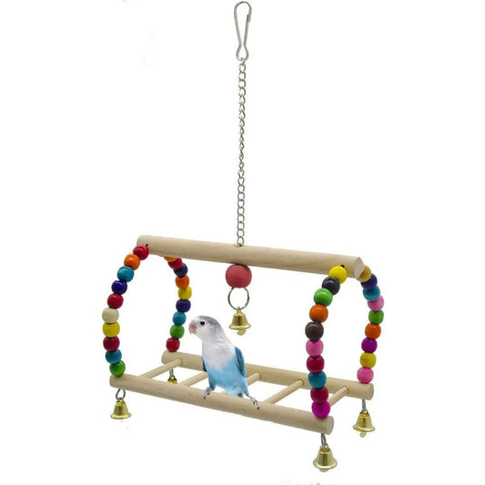 Columpio De Madera Para Aves Con Campana Madera