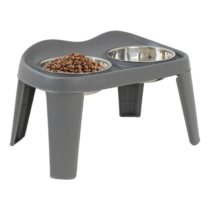Plato Elevado Doble Para Perros Y Gatos De Acero Inoxidable Gris