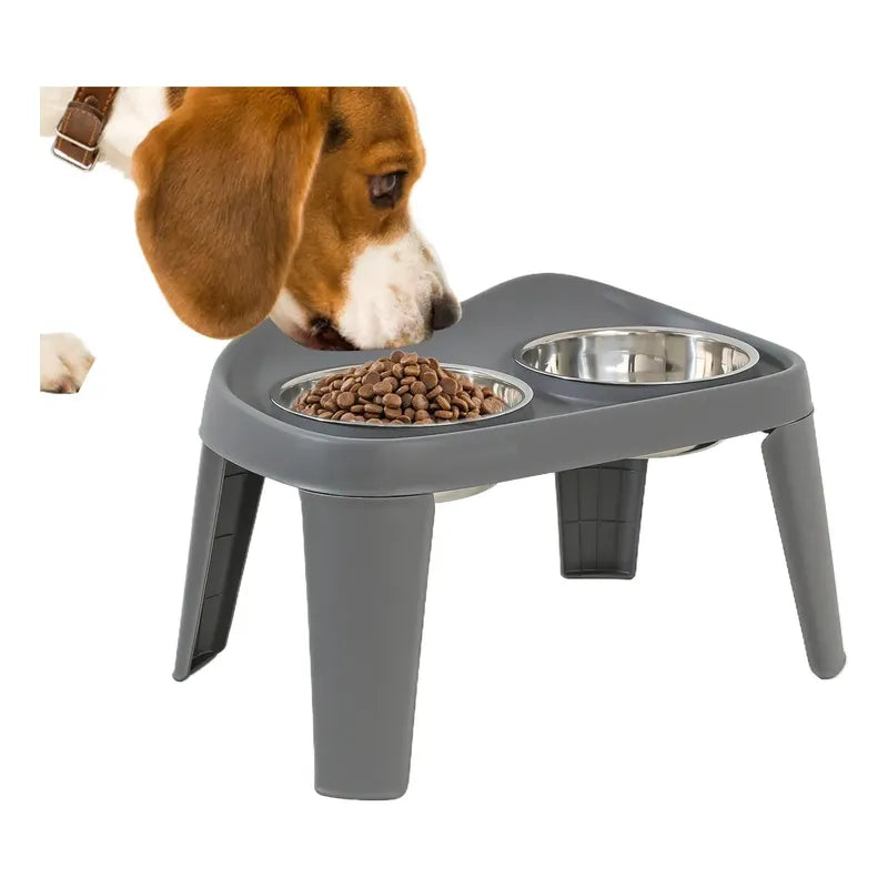 Plato Elevado Doble Para Perros Y Gatos De Acero Inoxidable Gris
