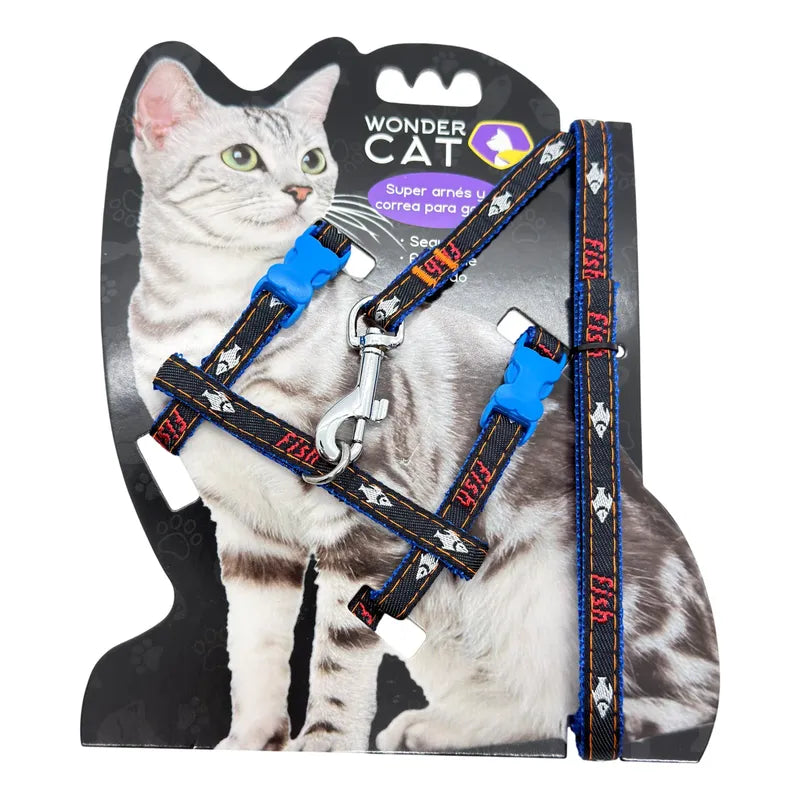Arnés Con Correa Para Gatos Con Diseños Azul Jean