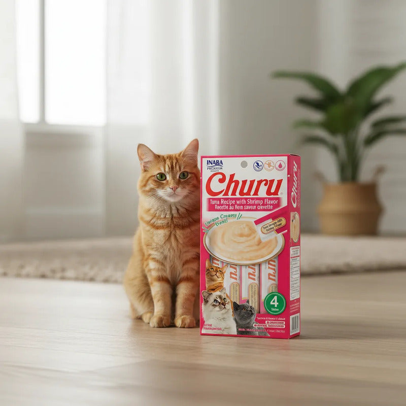 Snack Para Gatos Churu Sabor Atún Y Camarón 4 Tubos