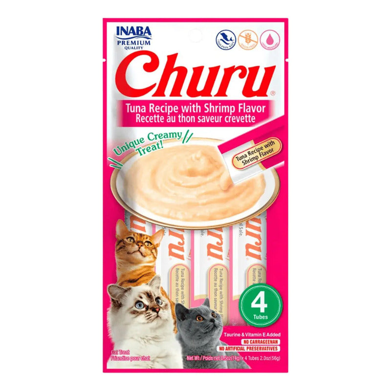 Snack Para Gatos Churu Sabor Atún Y Camarón 4 Tubos