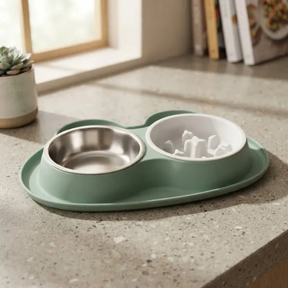 Plato Doble Para Perros Con Alimentación Lenta Verde