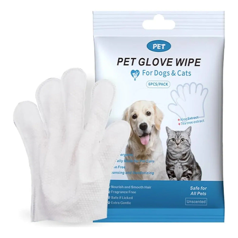 Toallitas Húmedas Tipo Guante Para Perros Y Gatos 6 Un