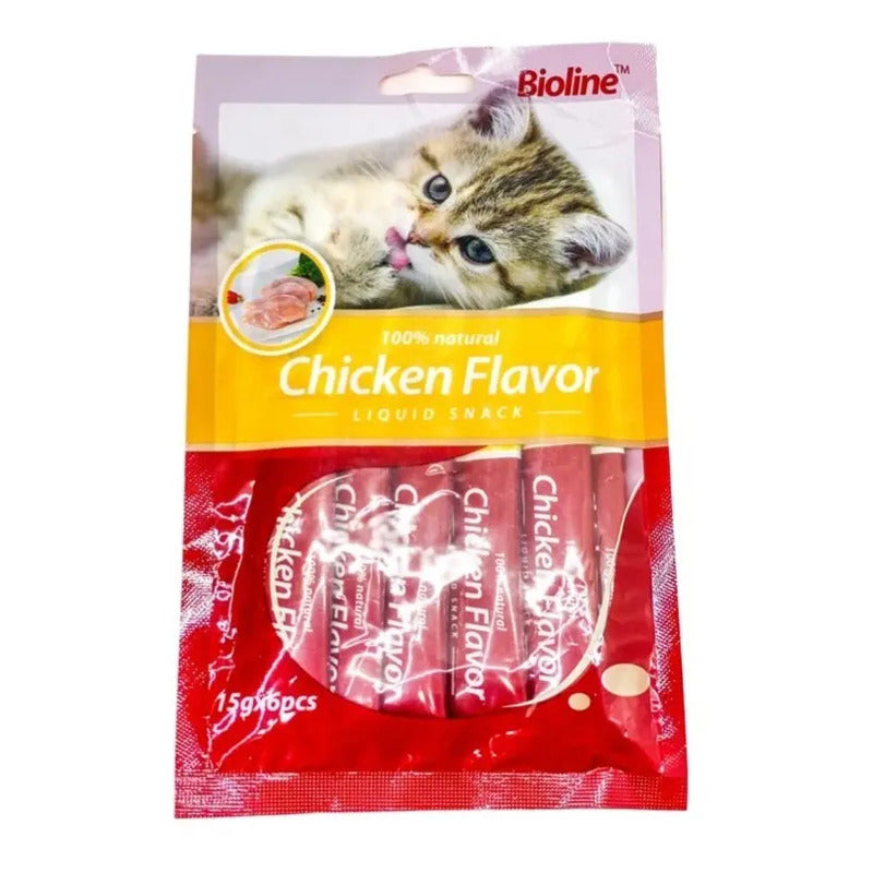 Snack Cremoso Para Gatos Bioline Sabor Pollo 6 Un