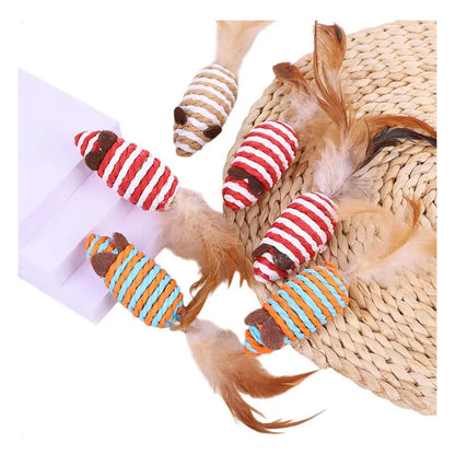Ratones de sisal con plumas 2 Un