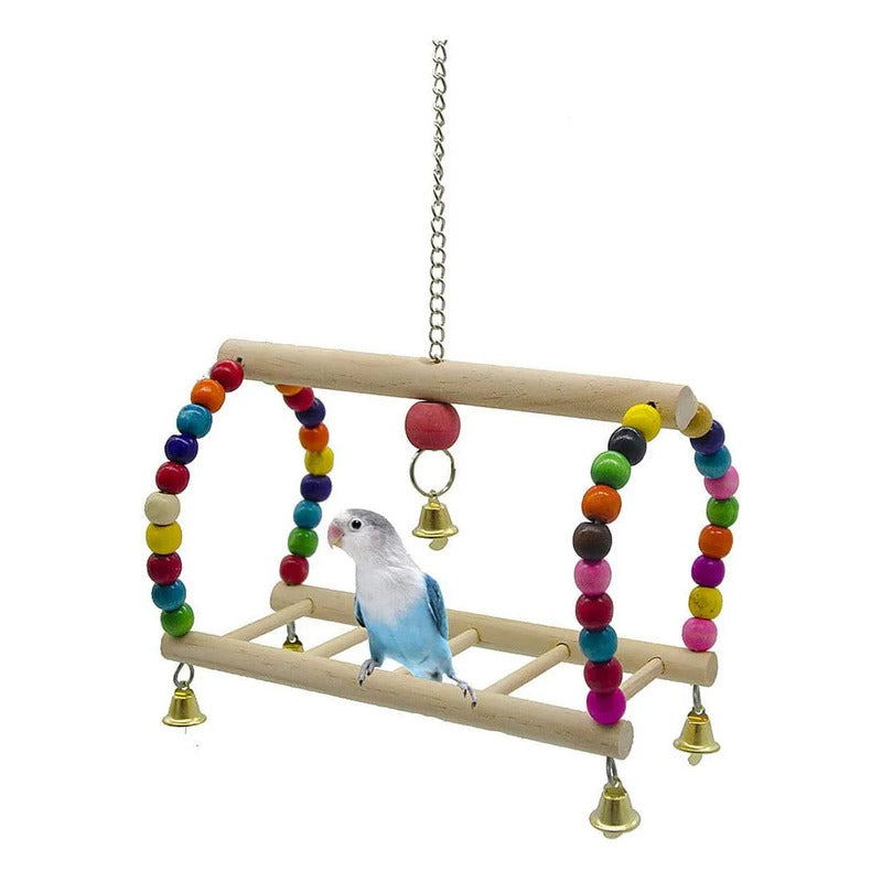 Columpio De Madera Para Aves Con Campana Madera