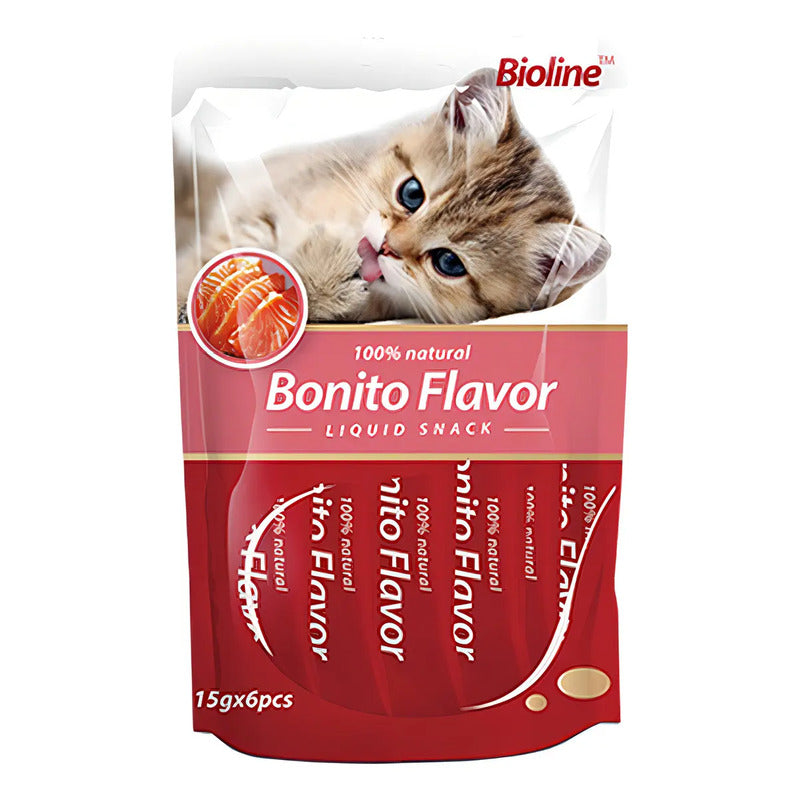 Snack Cremoso Para Gatos Bioline Sabor Bonito Flavor 6 Un