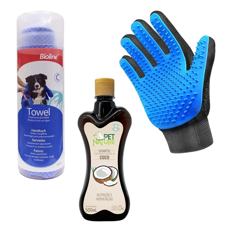 Kit Higiene Para Perros - Shampoo, Guante Y Toalla Coco
