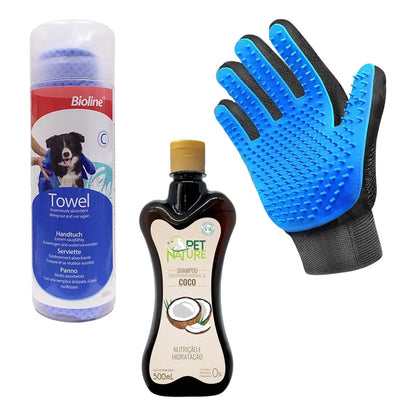 Kit Higiene Para Perros - Shampoo, Guante Y Toalla Coco