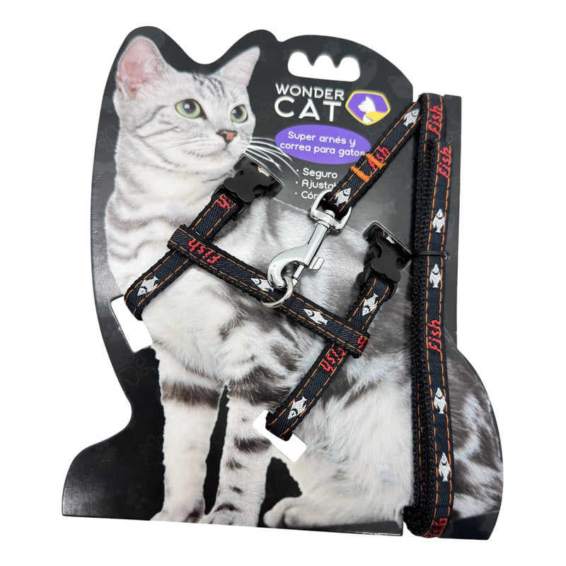 Arnés Con Correa Para Gatos Con Diseños Negro Jean
