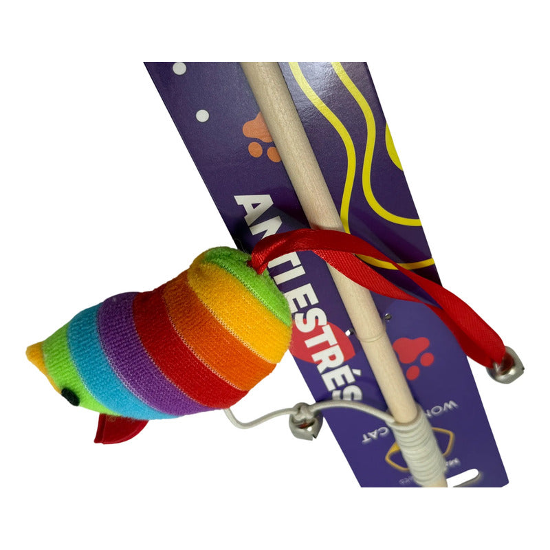 Juguete Varilla Para Gatos Con Ratón Multicolor 40 Cm Multicolor