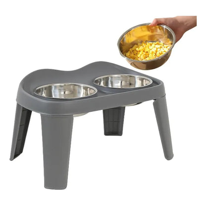 Plato Elevado Doble Para Perros Y Gatos De Acero Inoxidable Gris