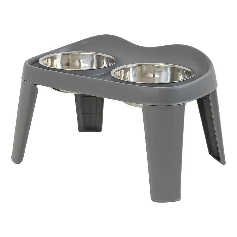 Plato Elevado Doble Para Perros Y Gatos De Acero Inoxidable Gris