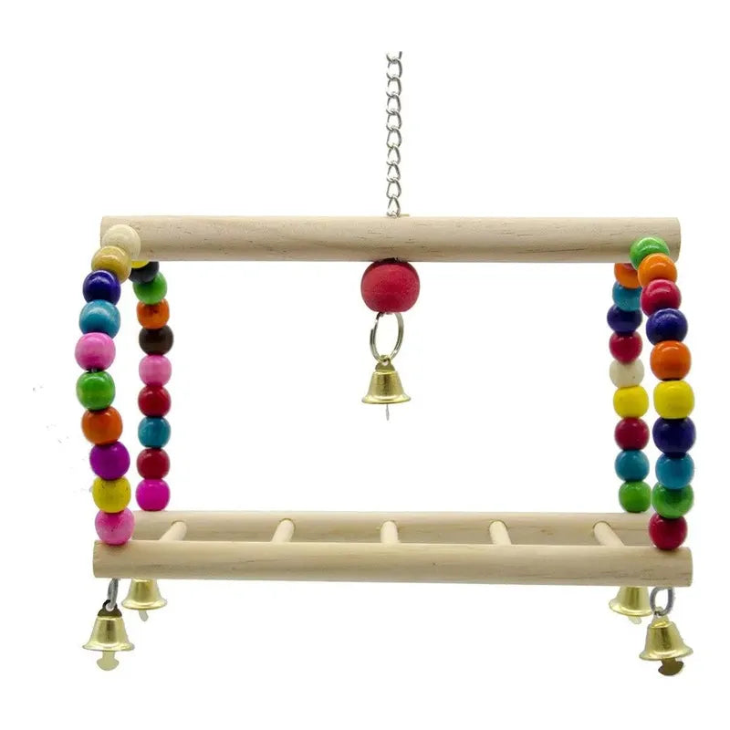 Columpio De Madera Para Aves Con Campana Madera