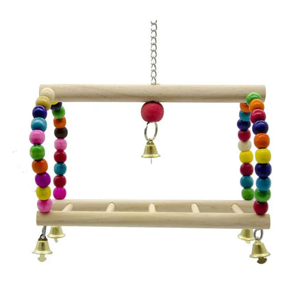Columpio De Madera Para Aves Con Campana Madera
