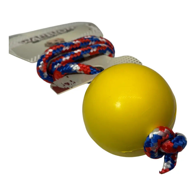 Juguete bola maciza con cuerda amarilla