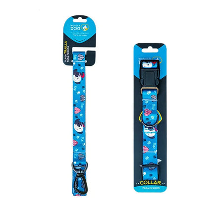 Set Correa Y Collar Para Perros Talla Xl Con Diseños Azul Perritos Xl