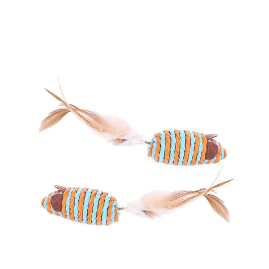 Ratones de sisal con plumas 2 Un