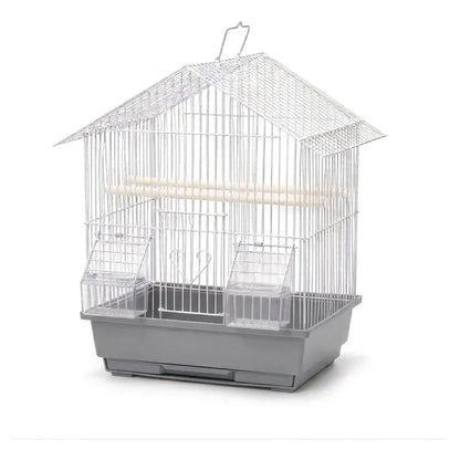 Jaula Para Aves Tipo Casa Con Comederos Y Posaderas Gris