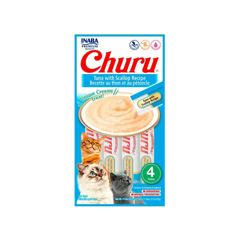 Snack Para Gatos Churu Sabor Atún Y Ostras 4 Tubos