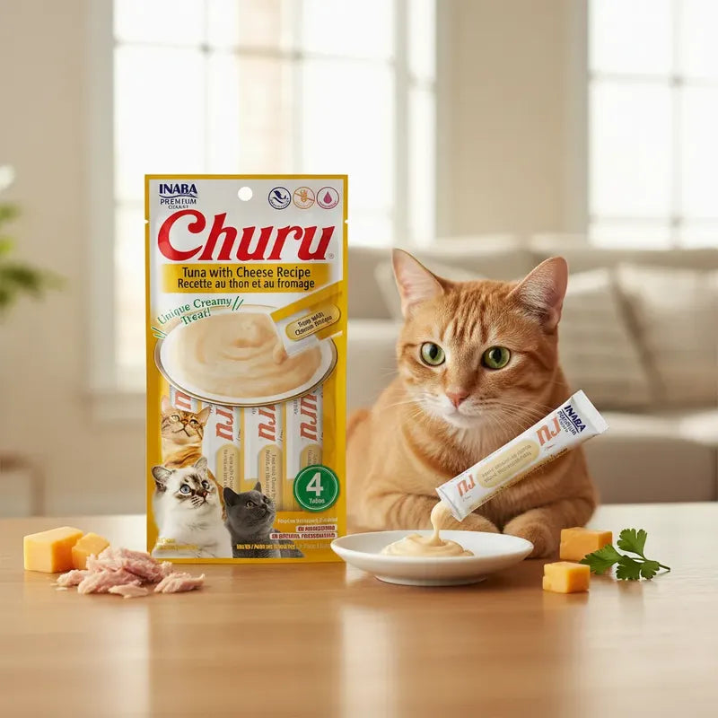 Snack Para Gatos Churu Sabor Atún Y Queso 4 Tubos