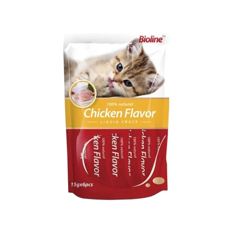 Snack Cremoso Para Gatos Bioline Sabor Pollo 6 Un