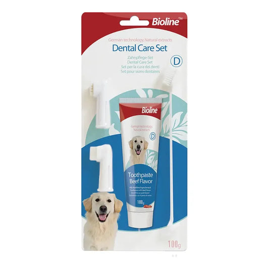 Set Cuidado Dental Para Perros Bioline 4 Piezas Carne