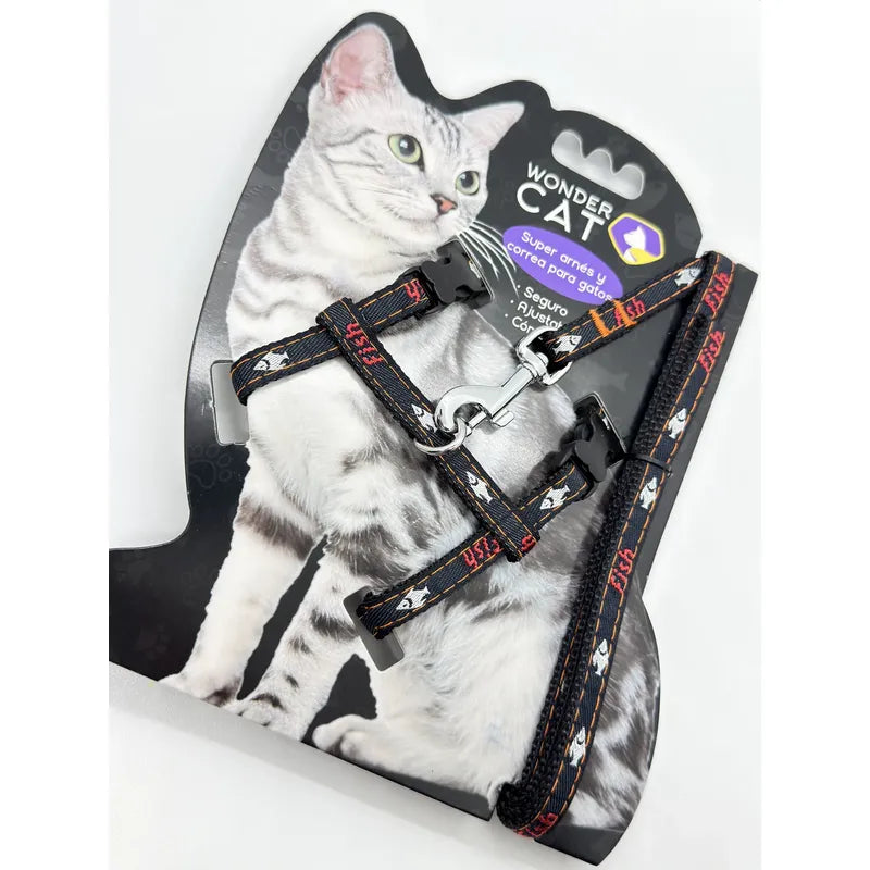 Arnés Con Correa Para Gatos Con Diseños Negro Jean