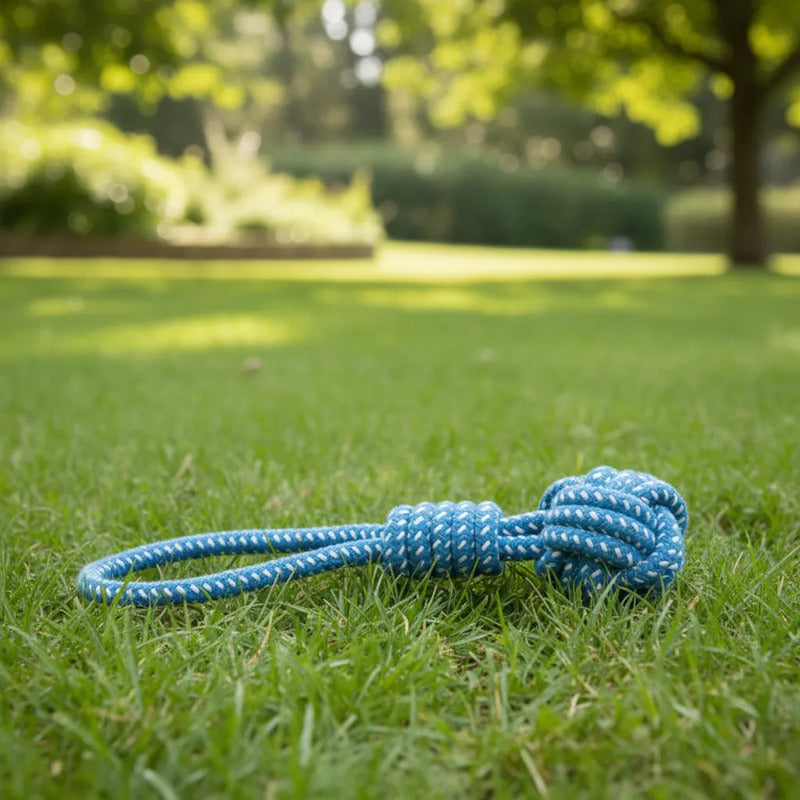 Pelota de cuerda con doble nudo azul