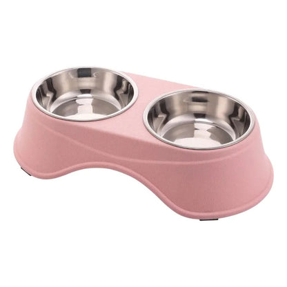 Plato Doble Alto Para Perros Y Gatos De Acero Inoxidable Rosa