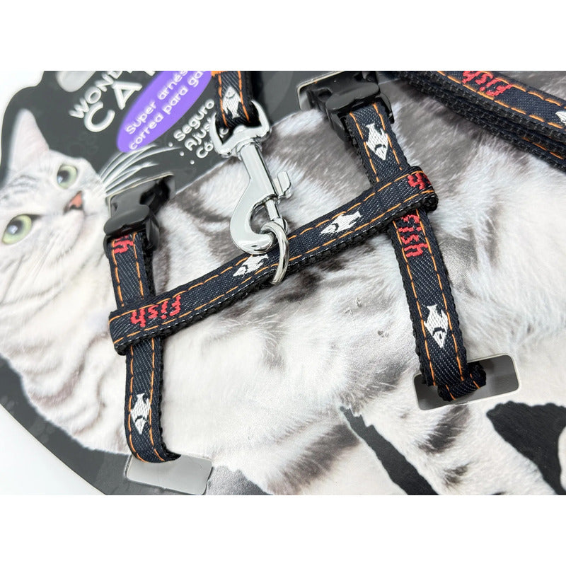 Arnés Con Correa Para Gatos Con Diseños Negro Jean