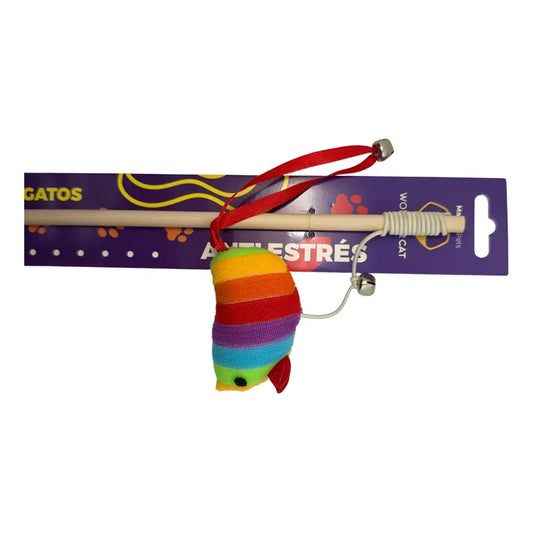 Juguete Varilla Para Gatos Con Ratón Multicolor 40 Cm Multicolor