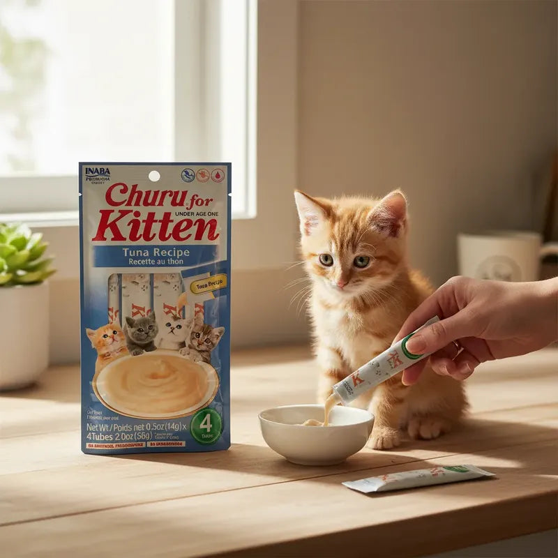 Snack Cremoso Para Gatos Cachorros Kitten Churu Atún 4 Tubos